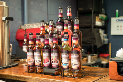 Variety of Upouria Flavored Syrup Bottles