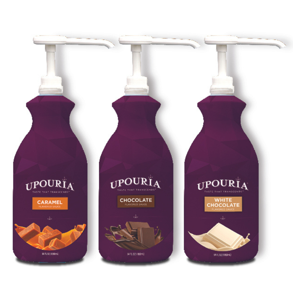 Upouria Flavored Sauces 64 oz Bottles Caramel Chocolate White Chocolate